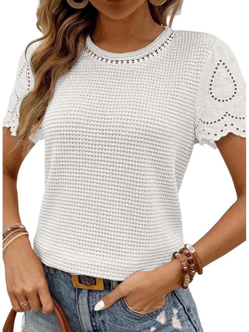 Women's White T Shirts Frenchy Summer Tops Crewneck Short Sleeve Top Shirts
